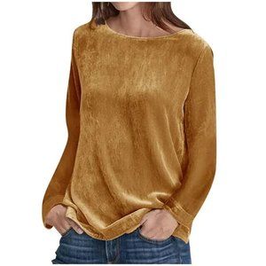 NEW! RYDCOT Women Long Sleeve Gold Boat Neck Velvet Super Soft Blouse Sz S